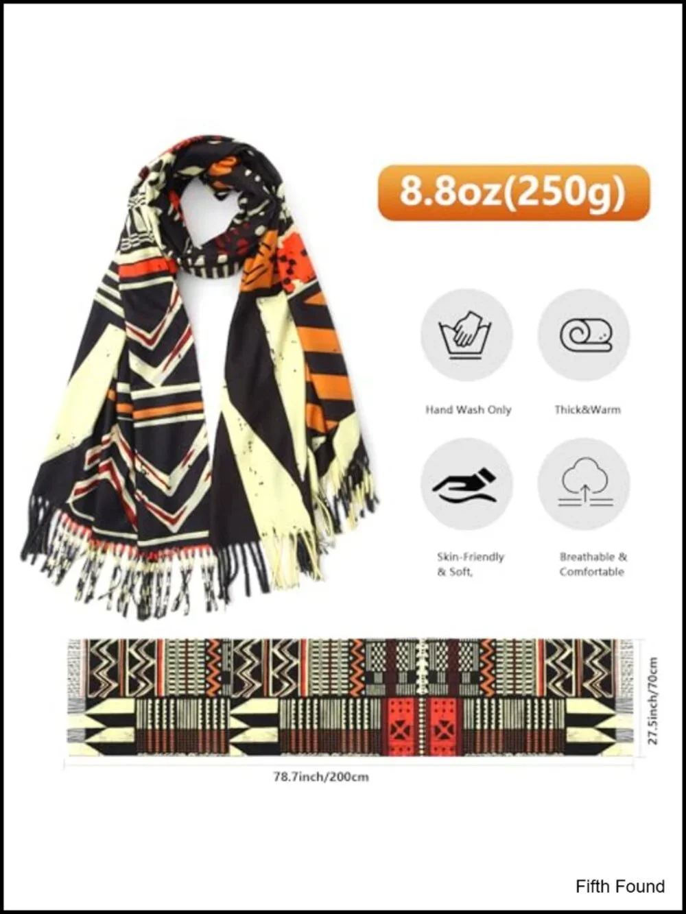 Cashmere Viscose Oversized Winter Scarf Shawl African Tribal Print Tassel Wrap